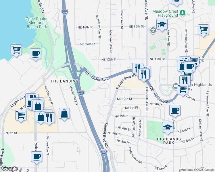 map of restaurants, bars, coffee shops, grocery stores, and more near 1059 Aberdeen Avenue Northeast in Renton