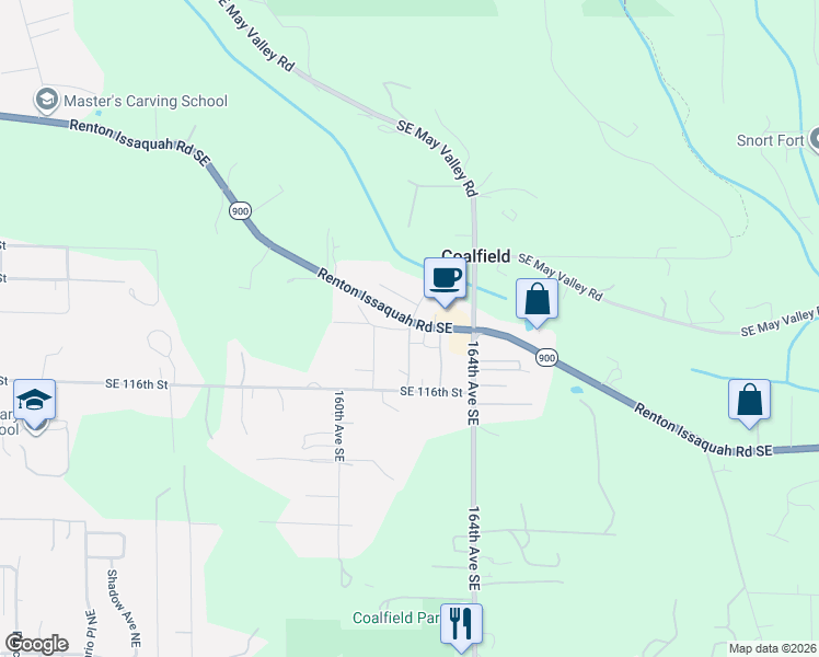 map of restaurants, bars, coffee shops, grocery stores, and more near 16208 Southeast 114th Street in Renton