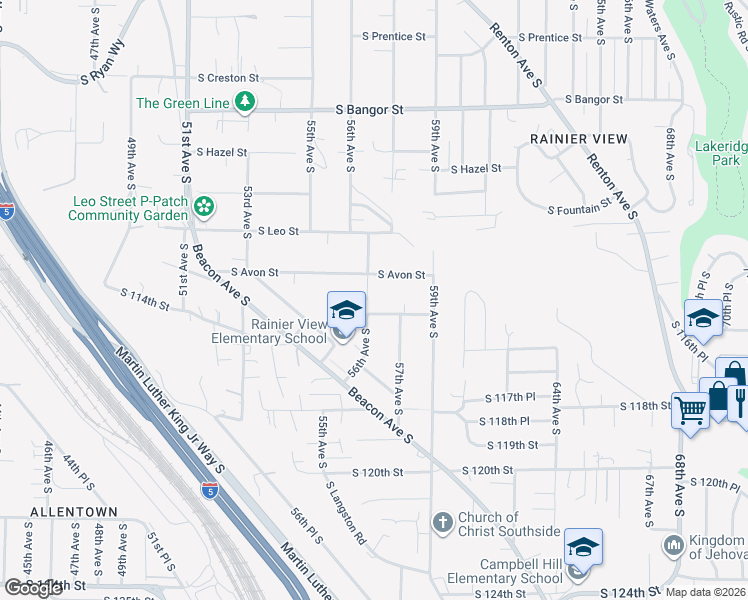 map of restaurants, bars, coffee shops, grocery stores, and more near 11122 56th Avenue South in Seattle