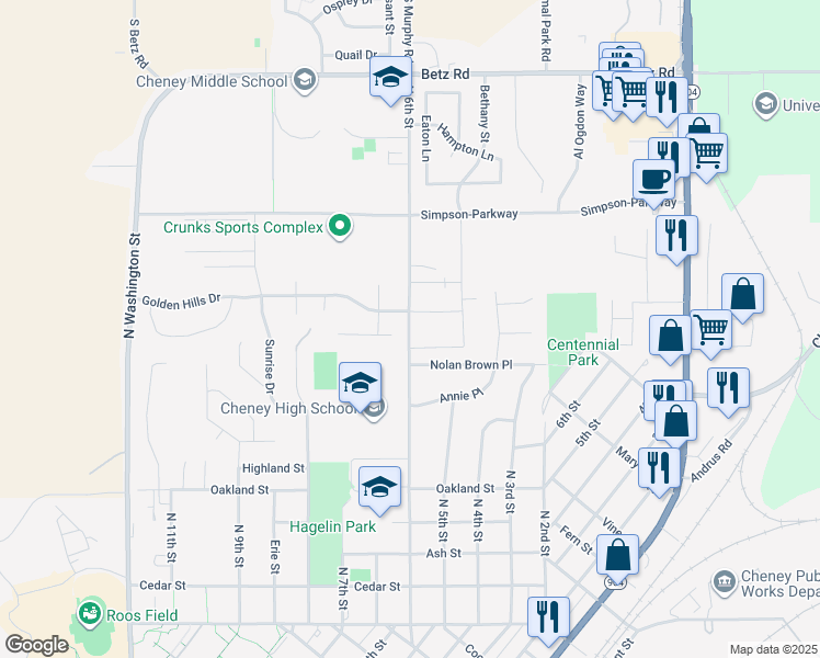 map of restaurants, bars, coffee shops, grocery stores, and more near 603 Marcella Avenue in Cheney