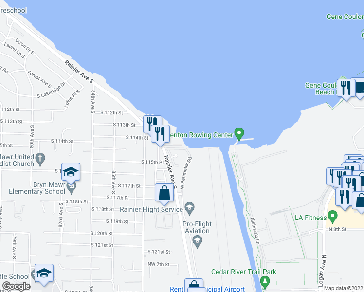 map of restaurants, bars, coffee shops, grocery stores, and more near 11402 South 114th Street in Seattle