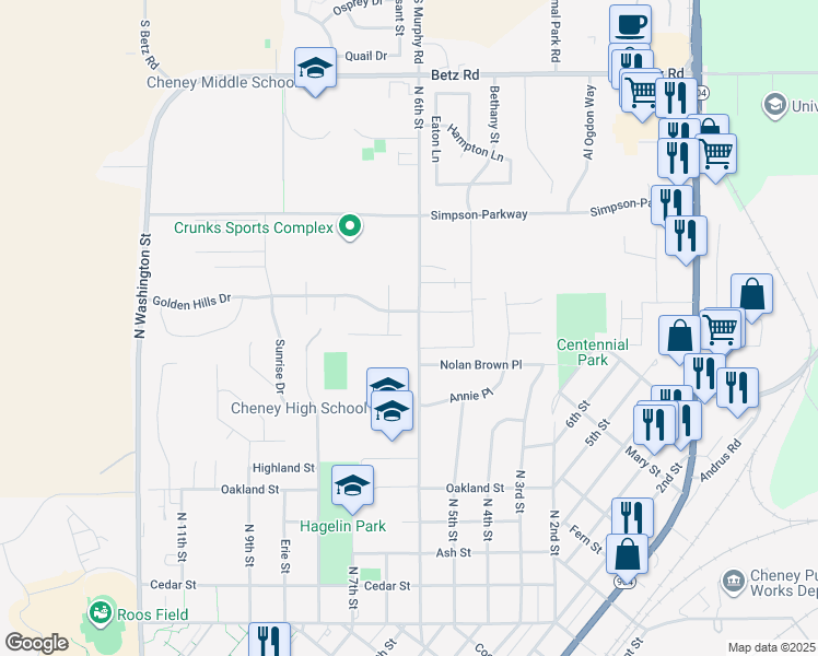 map of restaurants, bars, coffee shops, grocery stores, and more near 603 Marcella Avenue in Cheney