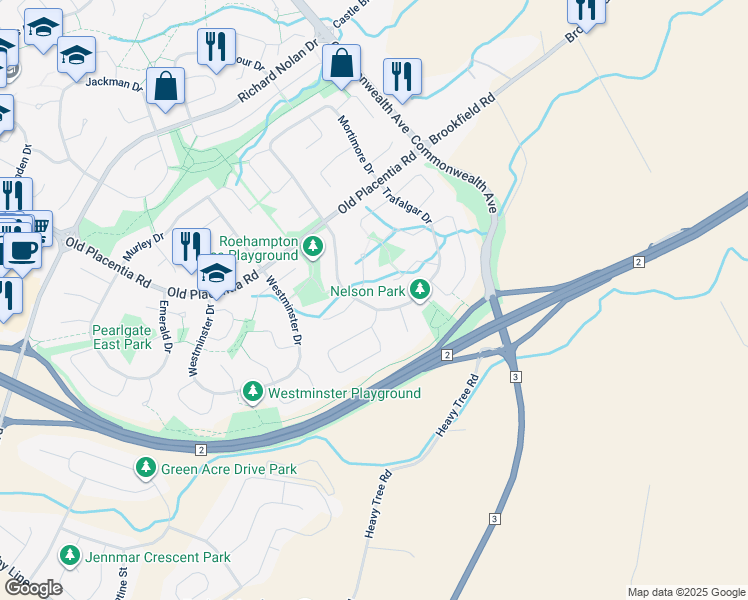 map of restaurants, bars, coffee shops, grocery stores, and more near 32 Trafalgar Drive in Mount Pearl