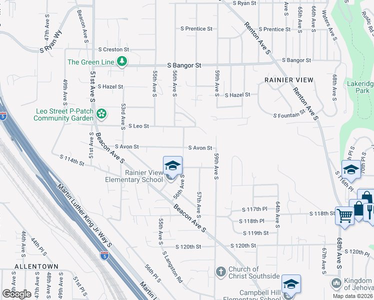 map of restaurants, bars, coffee shops, grocery stores, and more near 11122 56th Avenue South in Seattle