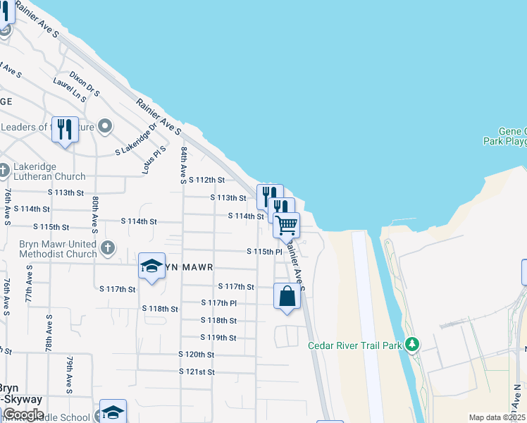 map of restaurants, bars, coffee shops, grocery stores, and more near 11232 Rainier Avenue South in Seattle