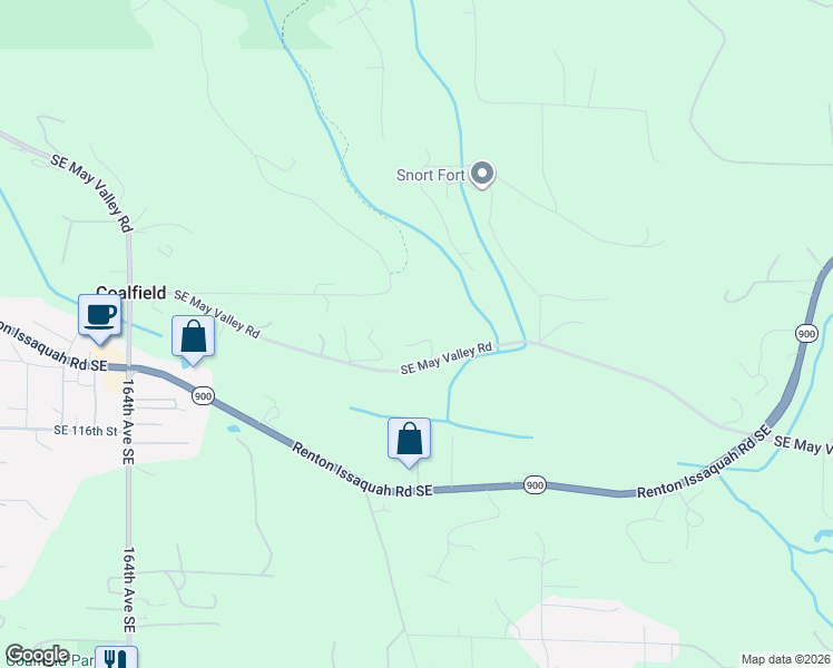 map of restaurants, bars, coffee shops, grocery stores, and more near 17210 Southeast May Valley Road in Renton