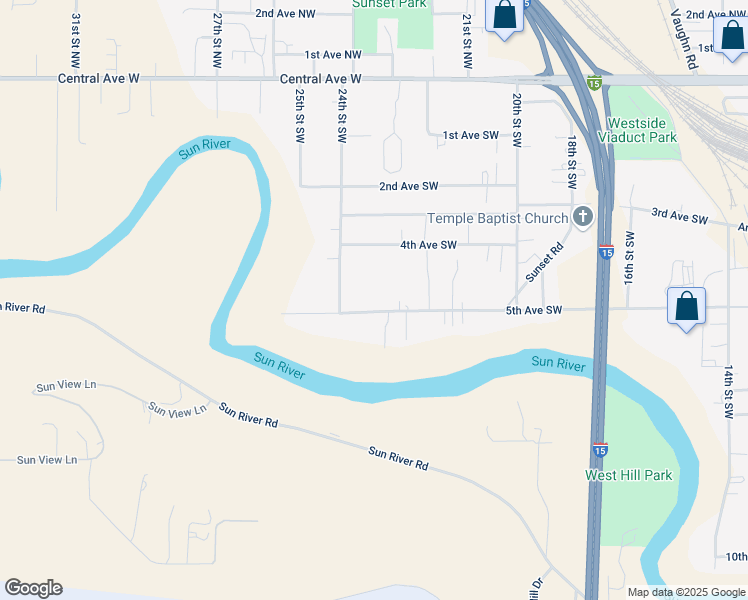 map of restaurants, bars, coffee shops, grocery stores, and more near 2313 5th Avenue Southwest in Great Falls
