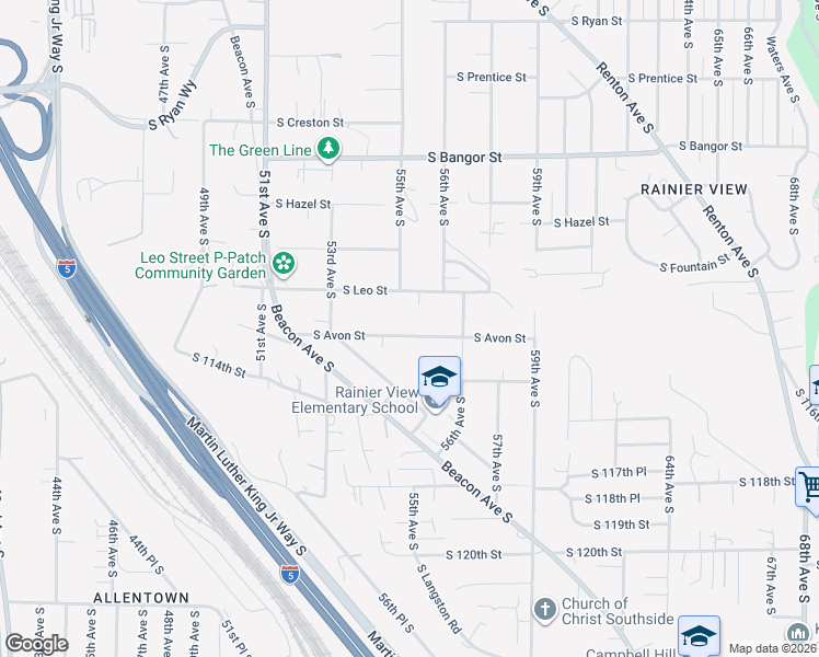map of restaurants, bars, coffee shops, grocery stores, and more near 5503 South Leo Street in Seattle