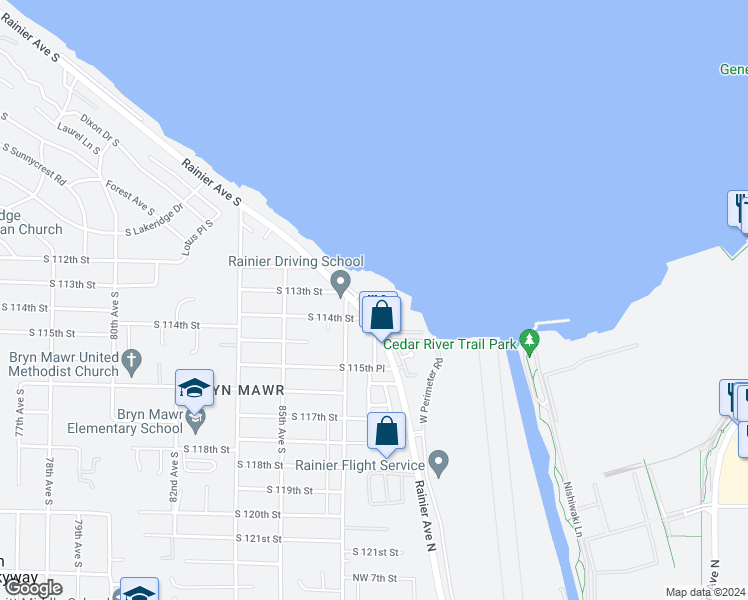 map of restaurants, bars, coffee shops, grocery stores, and more near 8726 South 113th Street in Seattle