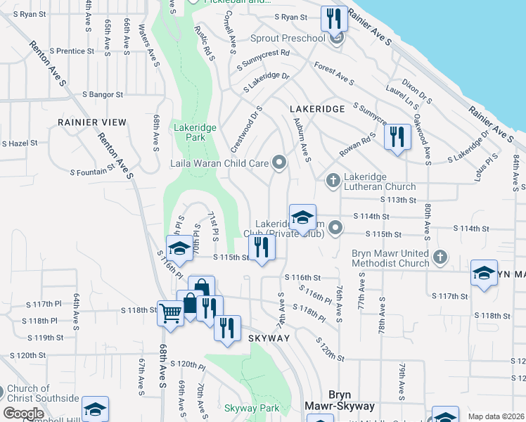 map of restaurants, bars, coffee shops, grocery stores, and more near 11228 Woodley Avenue South in Seattle