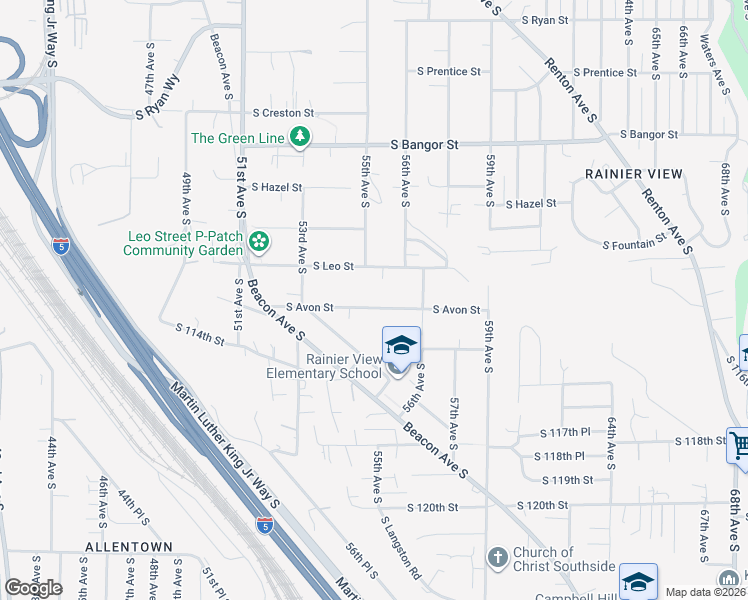 map of restaurants, bars, coffee shops, grocery stores, and more near 5503 South Leo Street in Seattle