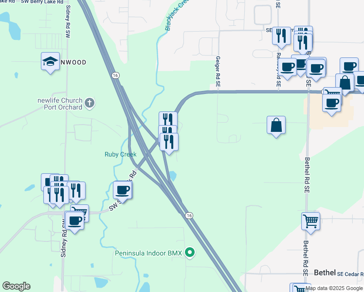 map of restaurants, bars, coffee shops, grocery stores, and more near 220 Bravo Terrace in Port Orchard
