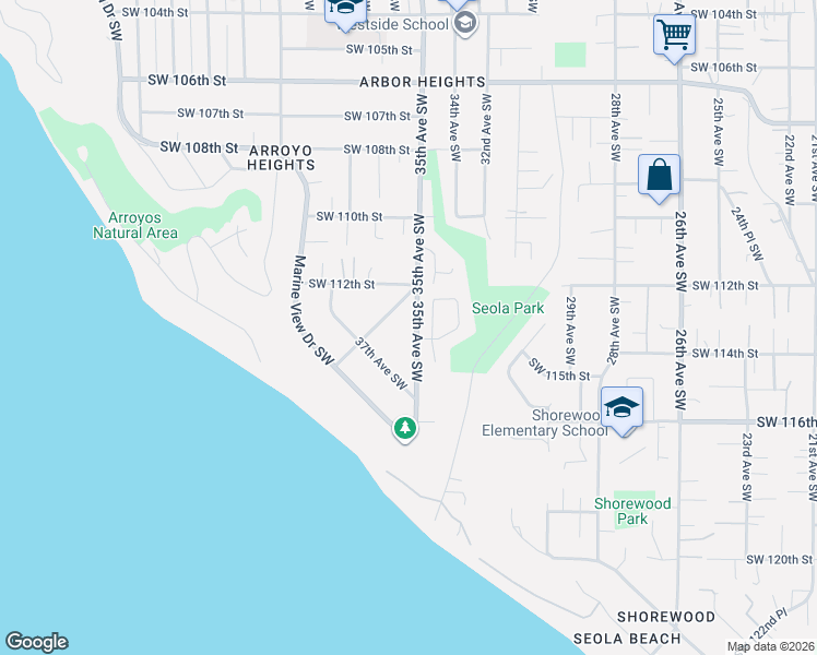 map of restaurants, bars, coffee shops, grocery stores, and more near 11224 35th Avenue Southwest in Seattle