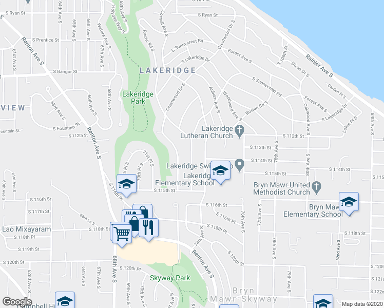 map of restaurants, bars, coffee shops, grocery stores, and more near 11232 Woodley Ave S in Seattle