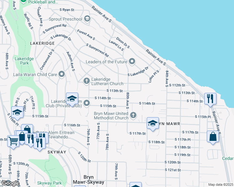 map of restaurants, bars, coffee shops, grocery stores, and more near 7811 South 113th Street in Seattle