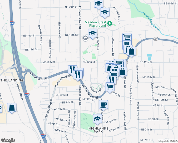 map of restaurants, bars, coffee shops, grocery stores, and more near 1147 Glennwood Avenue Northeast in Renton