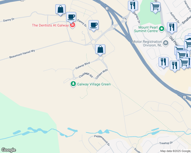map of restaurants, bars, coffee shops, grocery stores, and more near 2 Claddagh Road in St. John's