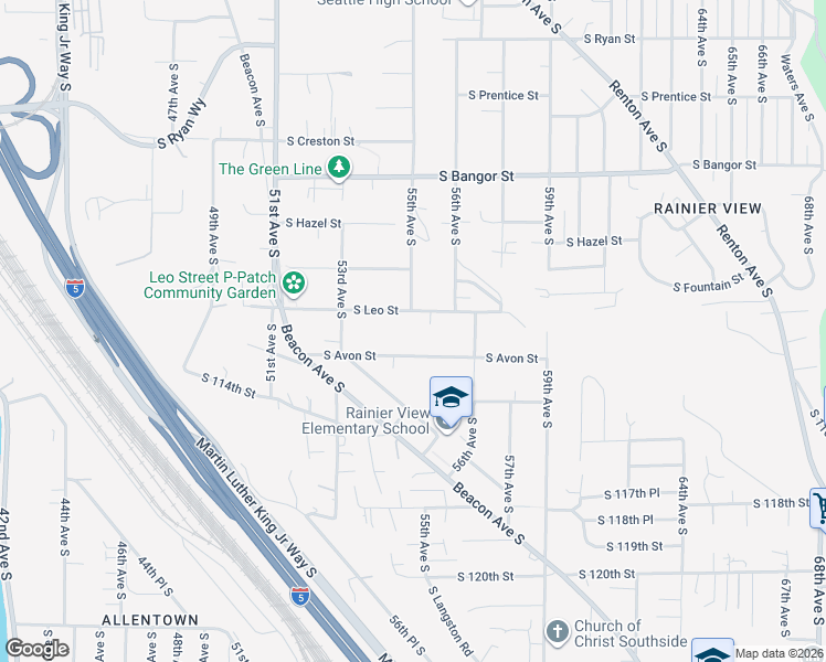 map of restaurants, bars, coffee shops, grocery stores, and more near 5503 South Leo Street in Seattle