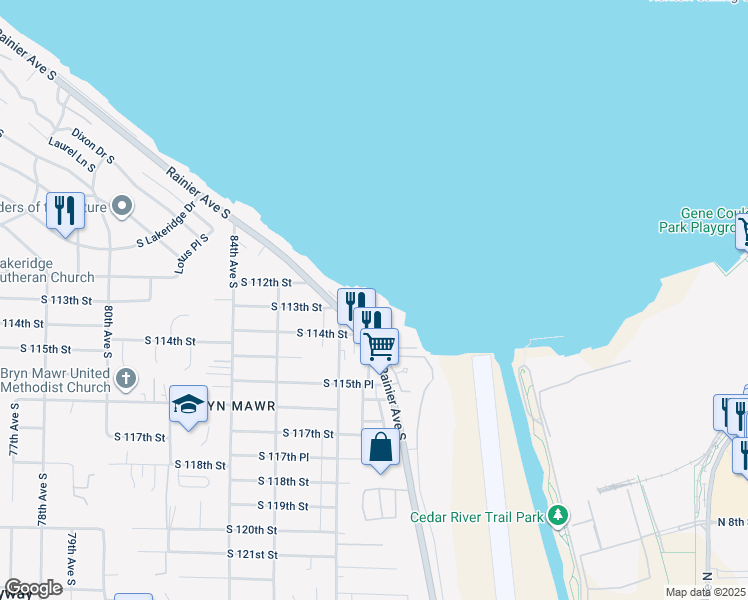 map of restaurants, bars, coffee shops, grocery stores, and more near 8726 South 113th Street in Seattle