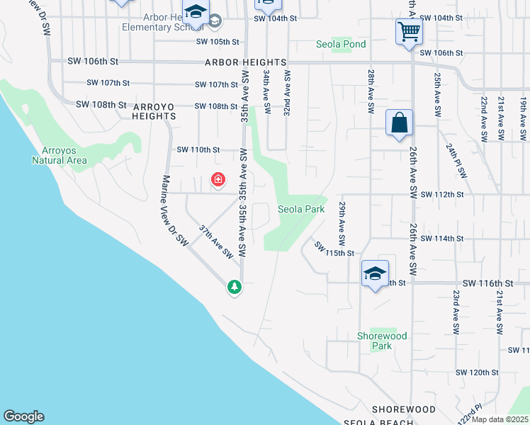 map of restaurants, bars, coffee shops, grocery stores, and more near 11322 32nd Avenue Southwest in Seattle