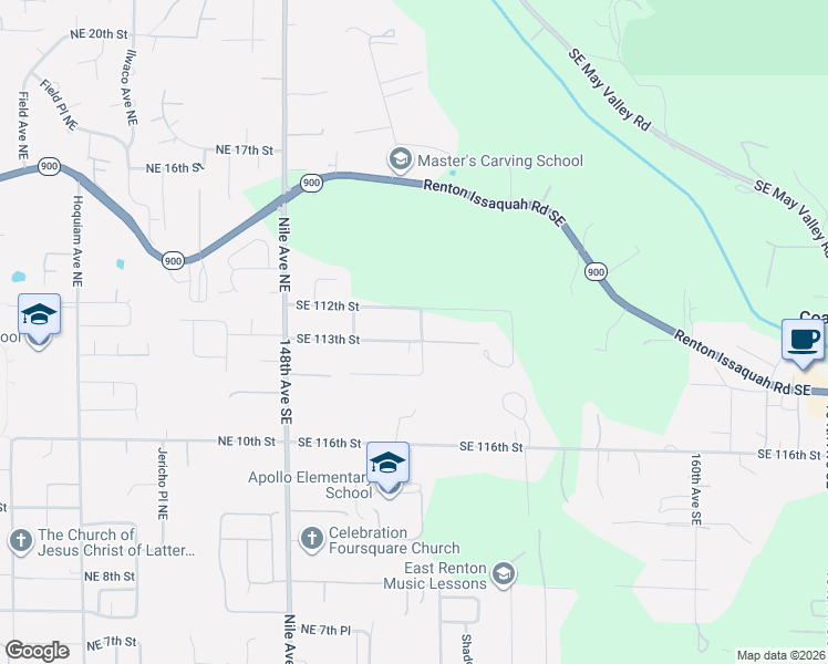 map of restaurants, bars, coffee shops, grocery stores, and more near 15034 Southeast 113th Street in Renton