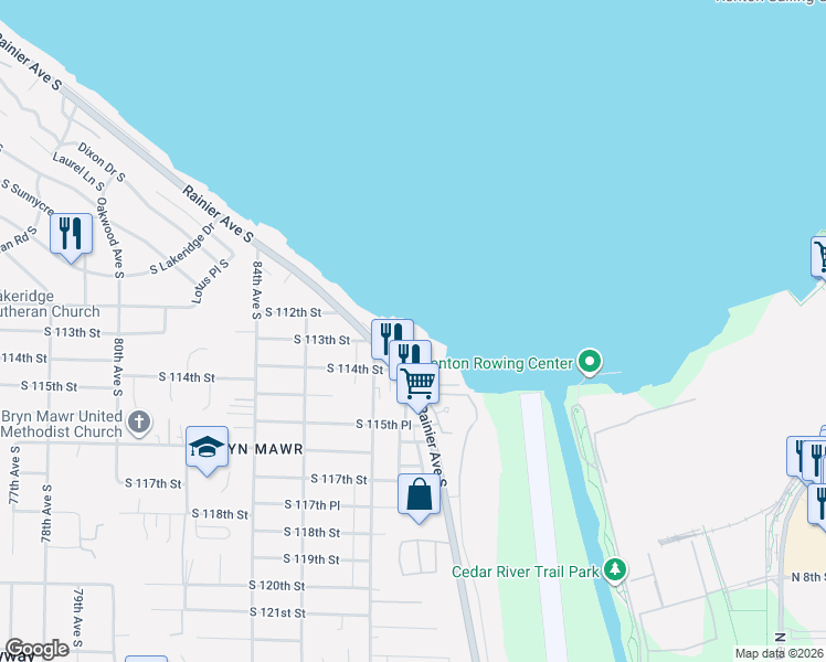 map of restaurants, bars, coffee shops, grocery stores, and more near 8726 South 113th Street in Seattle