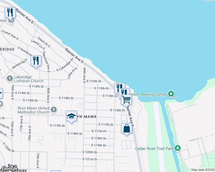 map of restaurants, bars, coffee shops, grocery stores, and more near 8524 South 113th Street in Seattle