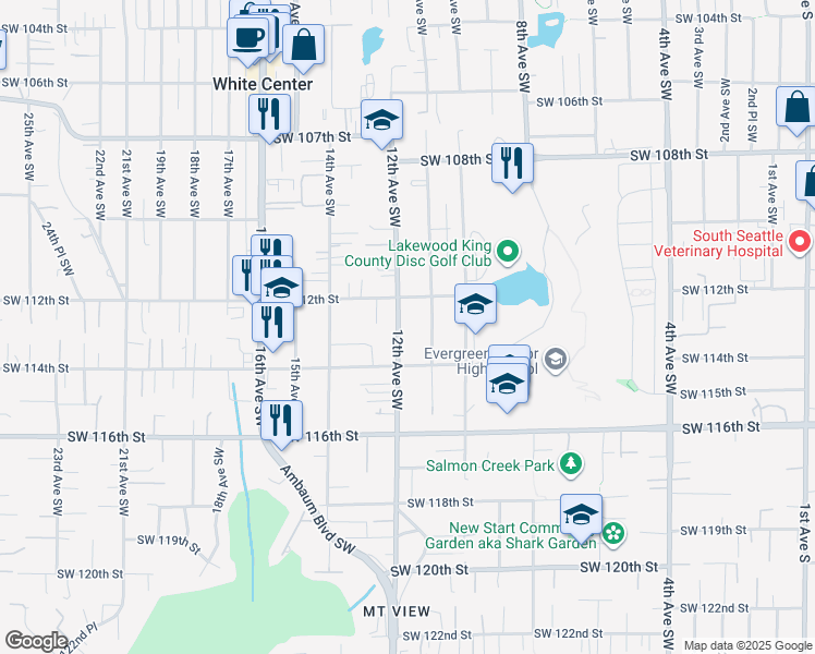 map of restaurants, bars, coffee shops, grocery stores, and more near 11235 11th Avenue Southwest in Seattle