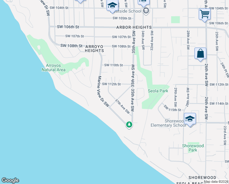 map of restaurants, bars, coffee shops, grocery stores, and more near 11234 37th Avenue Southwest in Seattle
