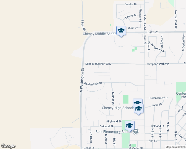 map of restaurants, bars, coffee shops, grocery stores, and more near 1105 Golden Hills Drive in Cheney