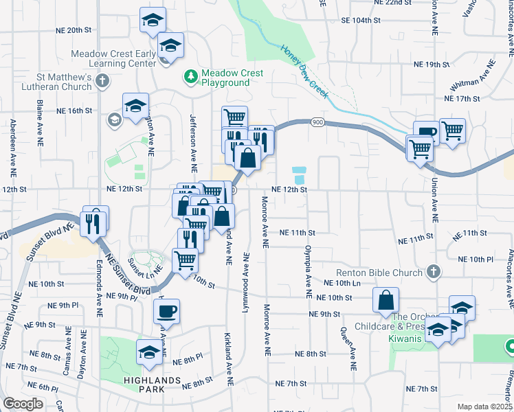 map of restaurants, bars, coffee shops, grocery stores, and more near 3109 Northeast 11th Place in Renton