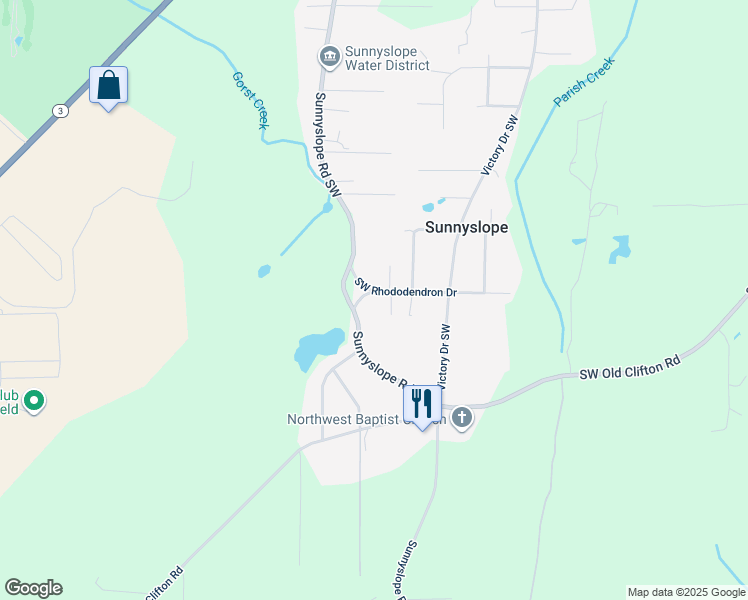 map of restaurants, bars, coffee shops, grocery stores, and more near 6150 Southwest Rhododendron Drive in Port Orchard