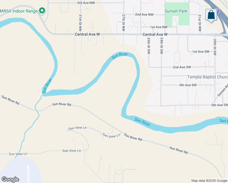 map of restaurants, bars, coffee shops, grocery stores, and more near 125 Sun River Rd in Great Falls