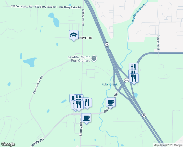 map of restaurants, bars, coffee shops, grocery stores, and more near 4999 Sidney Road Southwest in Port Orchard