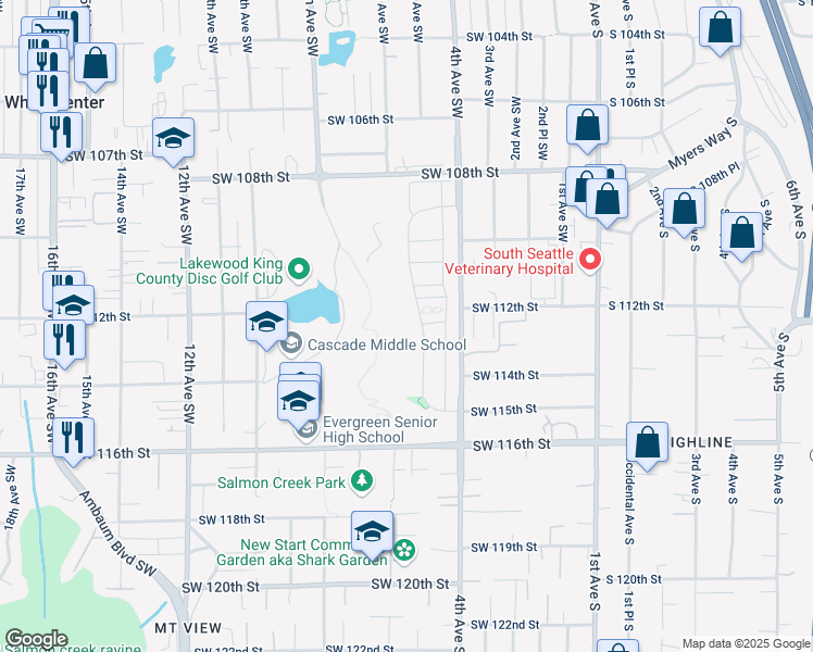 map of restaurants, bars, coffee shops, grocery stores, and more near 11317 5th Avenue Southwest in Seattle