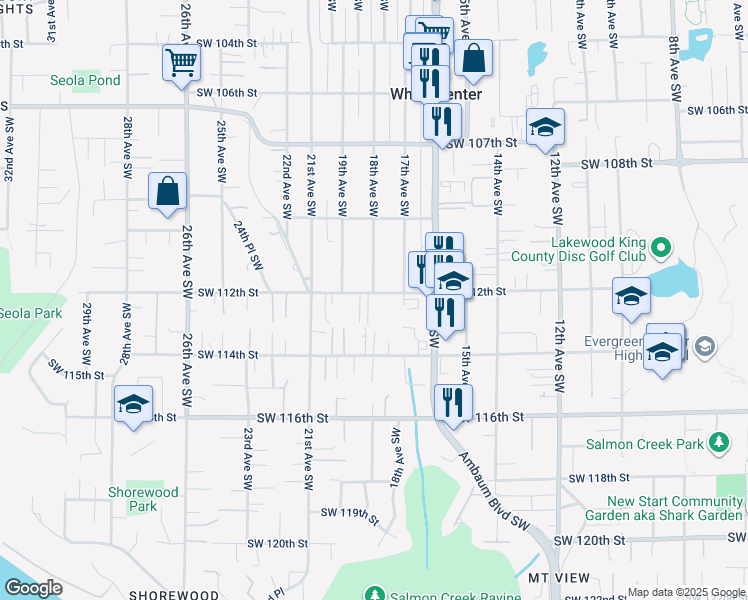map of restaurants, bars, coffee shops, grocery stores, and more near 11228 18th Avenue Southwest in Seattle