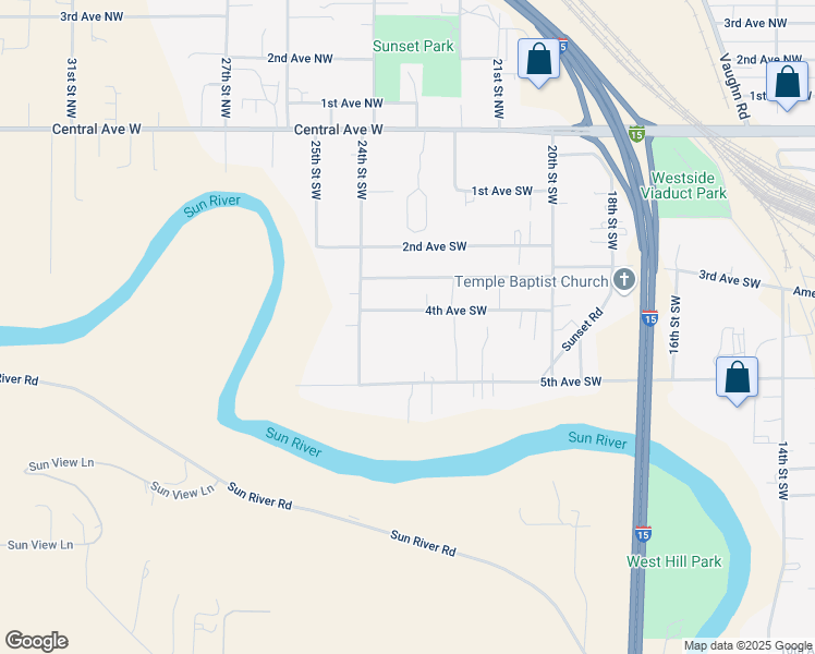 map of restaurants, bars, coffee shops, grocery stores, and more near 2313 5th Avenue Southwest in Great Falls
