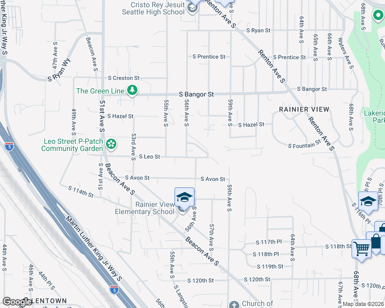 map of restaurants, bars, coffee shops, grocery stores, and more near 5610 South Leo Street in Seattle