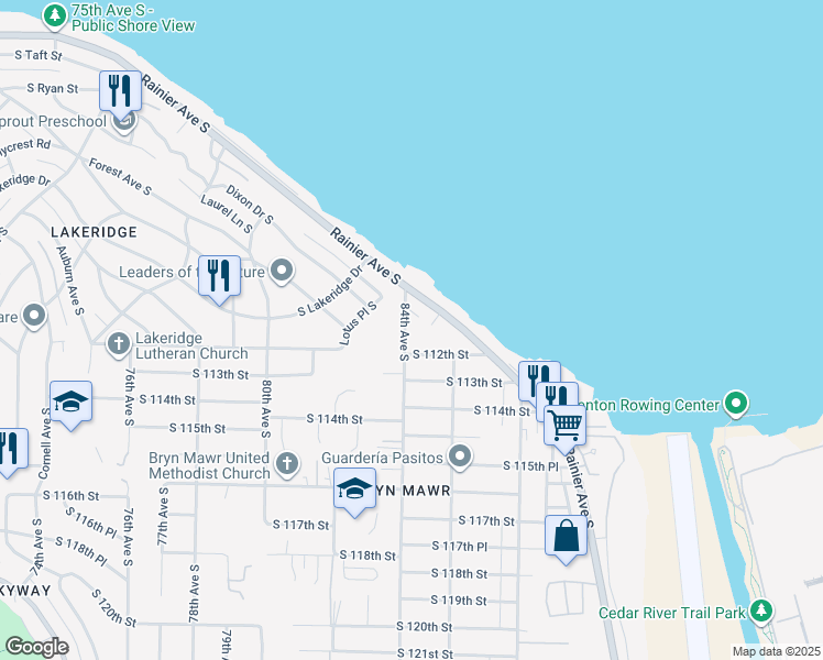 map of restaurants, bars, coffee shops, grocery stores, and more near 11029 84th Avenue South in Seattle