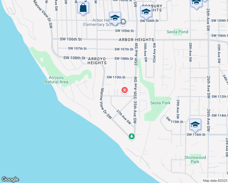map of restaurants, bars, coffee shops, grocery stores, and more near 3626 Southwest 112th Street in Seattle