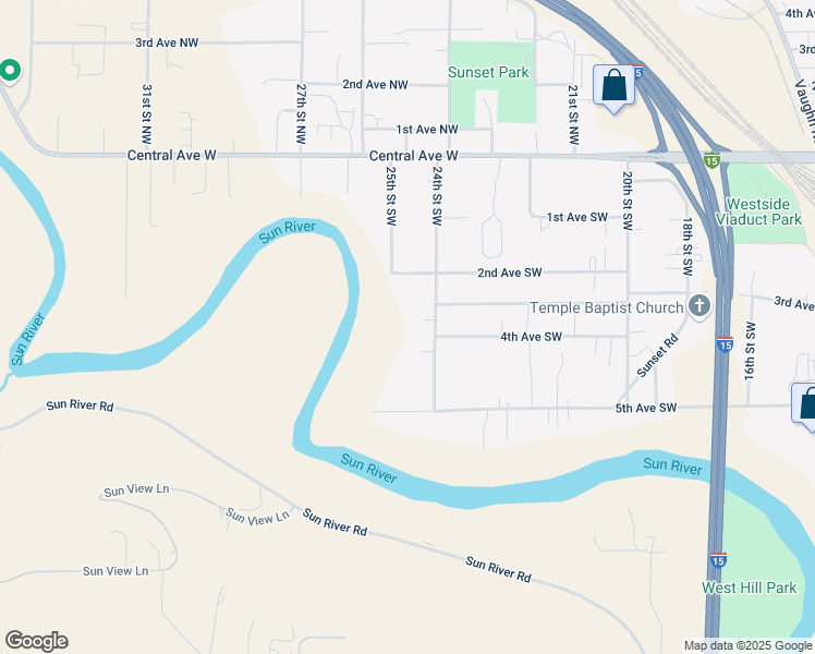 map of restaurants, bars, coffee shops, grocery stores, and more near 300 24th Street Southwest in Great Falls