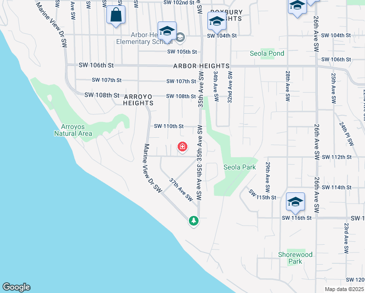 map of restaurants, bars, coffee shops, grocery stores, and more near 11044 36th Avenue Southwest in Seattle