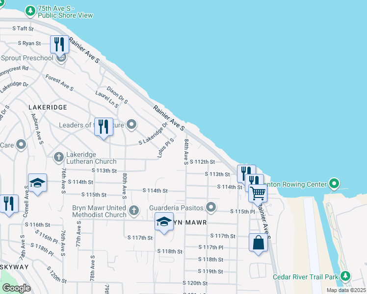 map of restaurants, bars, coffee shops, grocery stores, and more near 11029 84th Avenue South in Seattle