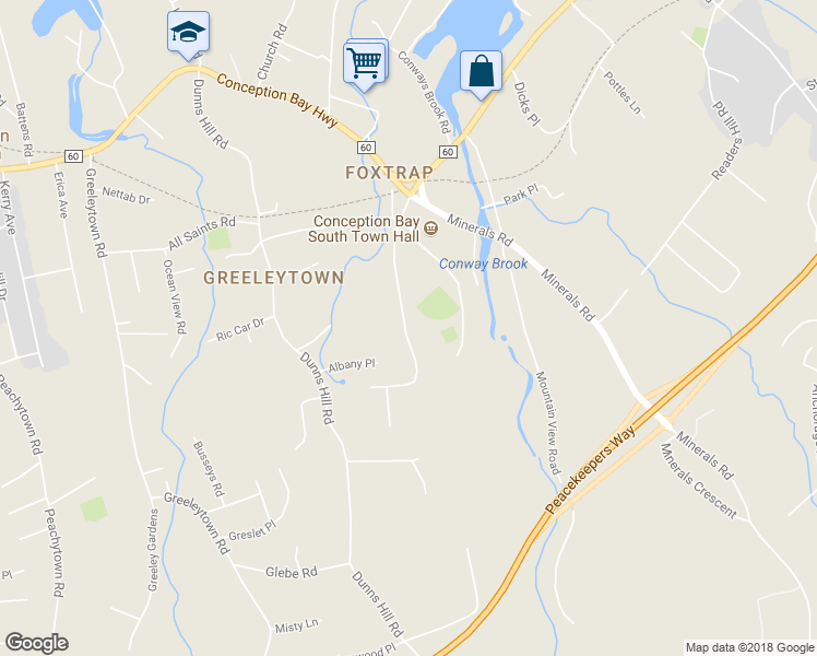 map of restaurants, bars, coffee shops, grocery stores, and more near 47 Rideouts Road in Conception Bay South