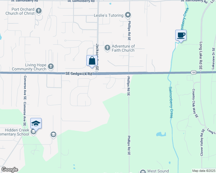 map of restaurants, bars, coffee shops, grocery stores, and more near 5004 Onalaska Loop Southeast in Port Orchard