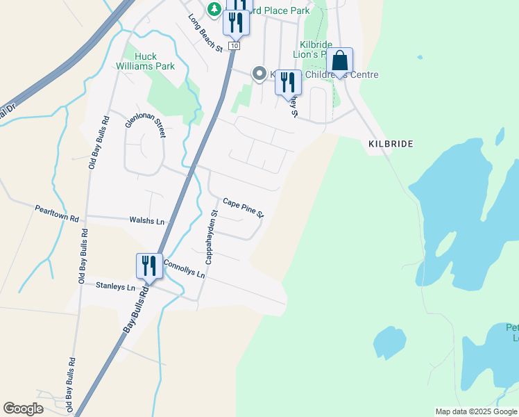 map of restaurants, bars, coffee shops, grocery stores, and more near 41 Cape Pine Street in St. John's