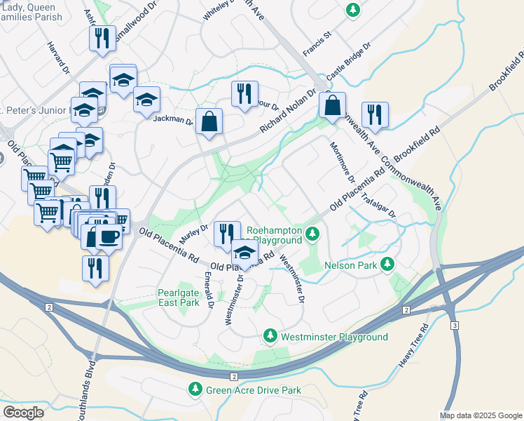 map of restaurants, bars, coffee shops, grocery stores, and more near 38 Murley Drive in Mount Pearl