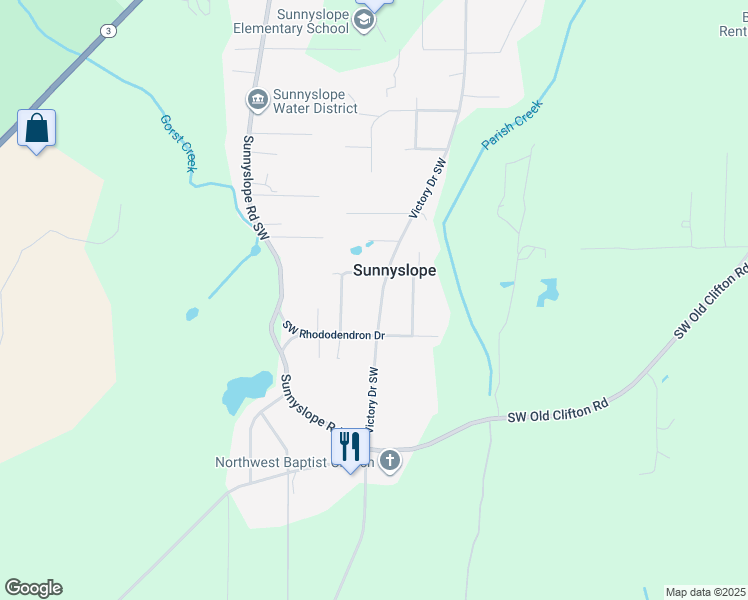 map of restaurants, bars, coffee shops, grocery stores, and more near 4984 Victory Drive Southwest in Port Orchard