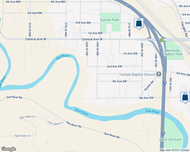 map of restaurants, bars, coffee shops, grocery stores, and more near 300 24th Street Southwest in Great Falls
