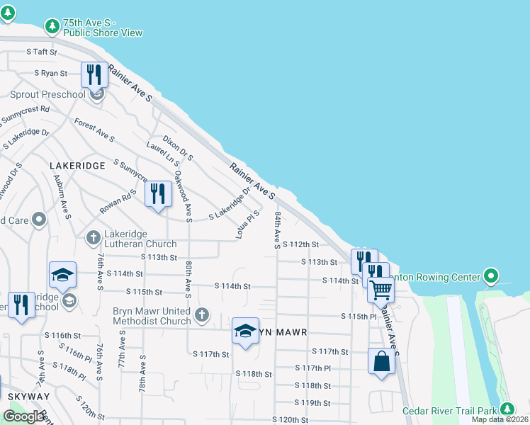 map of restaurants, bars, coffee shops, grocery stores, and more near 11029 84th Avenue South in Seattle